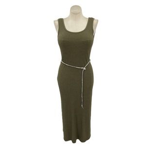 Vintage 90s Olive Green Sleeveless Tank Style Maxi Dress Ribbed Dawn Joy Sz 9 10